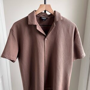 Boohoo Mens Ribbed Short Sleeve Polo - Brown